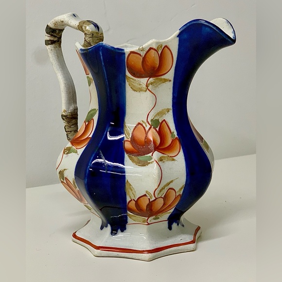 19th Century Antique Gaudy Welsh Glamorgan Pattern Footed Octagonal Luster Jug - Picture 6 of 13